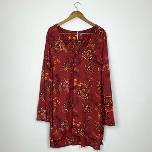 Free People Burnt Orange Floral Long Sleeve Tunic